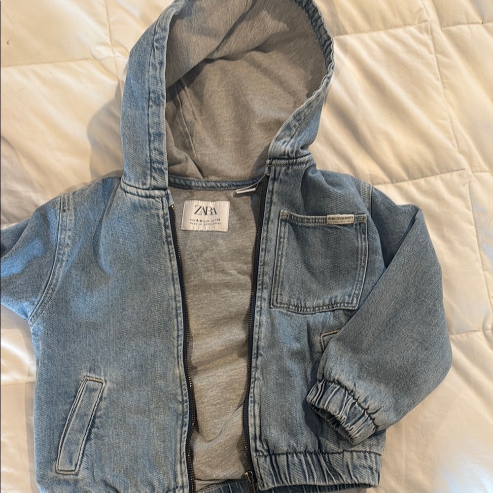 Zara Kids Light Blue Denim Jacket with Hood